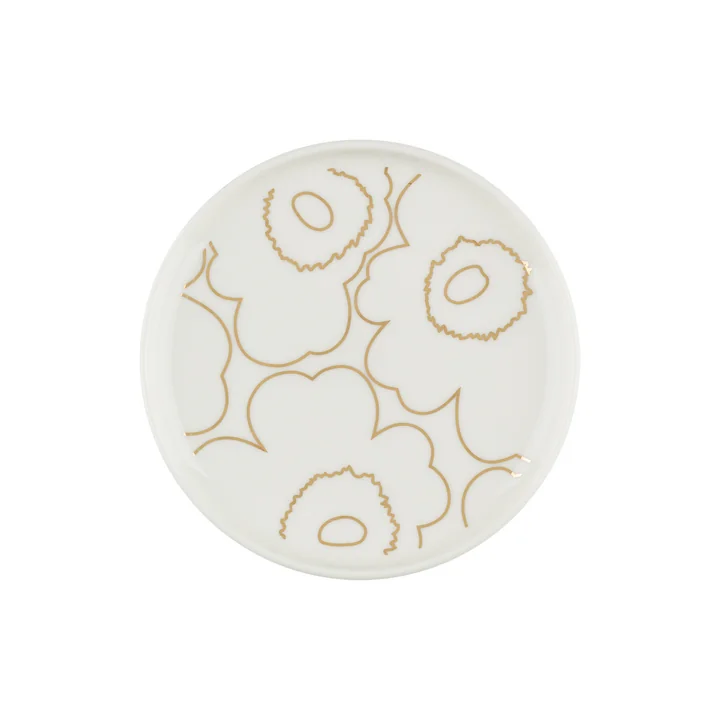 Oiva Piirto Unikko bord, Ø 13,5 cm, wit/goud door Marimekko