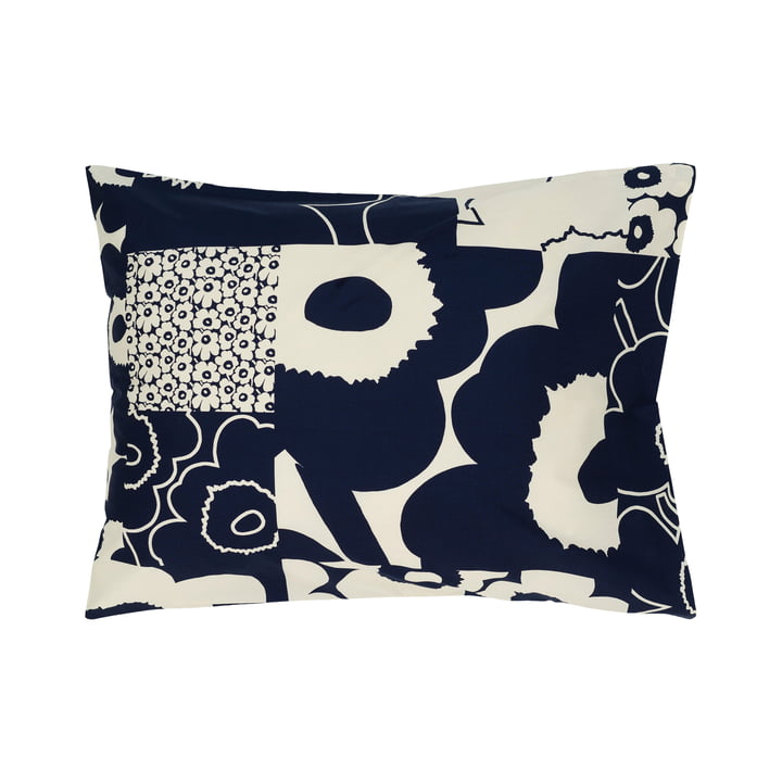 Unikko Kollaasi kussenhoes, 50 x 60 cm, linnen / dark navy by Marimekko