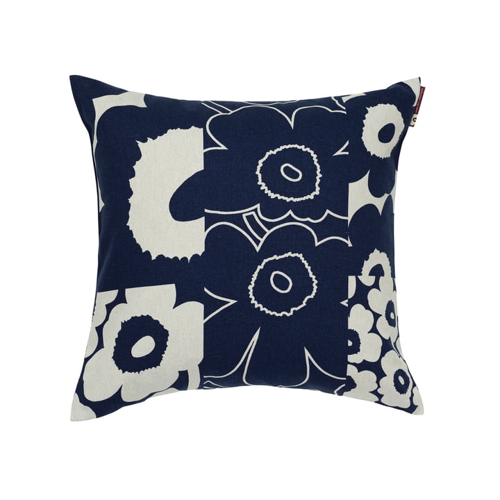 Unikko Kollaasi kussenhoes, 50 x 50 cm, linnen / dark navy by Marimekko