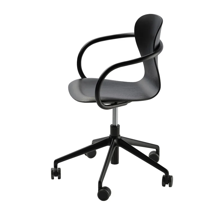Thonet - S 220 FDRW Bureaustoel met wielen, frame van zwart eiken/zwart aluminium