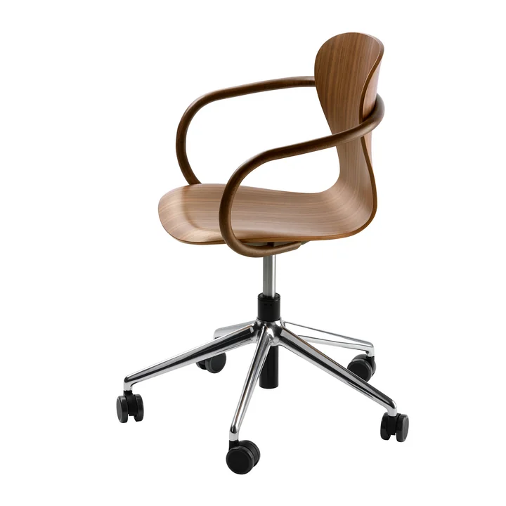 Thonet - S 220 FDRW Bureaustoel met wielen, frame walnoot / gepolijst aluminium