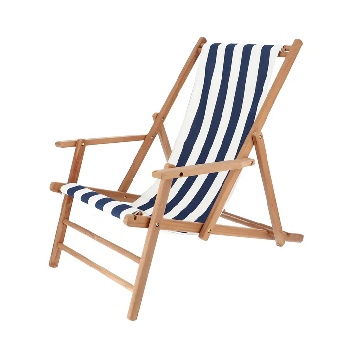 Jan Kurtz Maxx Deckchair Designers Guild - Teak, bekleding Strepen donkerblauw