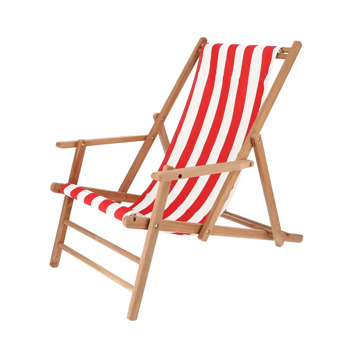 Jan Kurtz Maxx Deckchair Designers Guild - Teak, bekleding Strepen rood