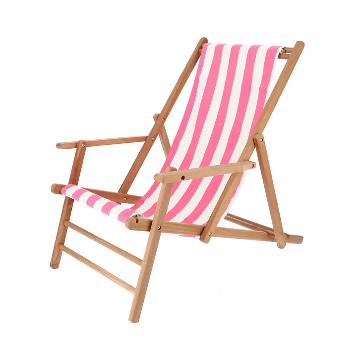 Jan Kurtz Maxx Deckchair Designers Guild - teak, afdekstrepen roze