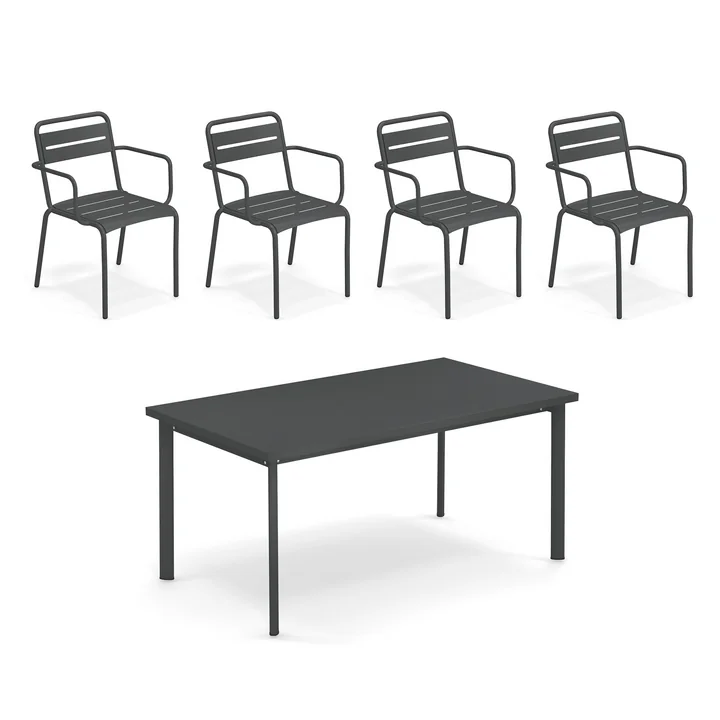 Emu Star - Buitentafel 160 x 90 cm + fauteuil (set van 4), antiek ijzer