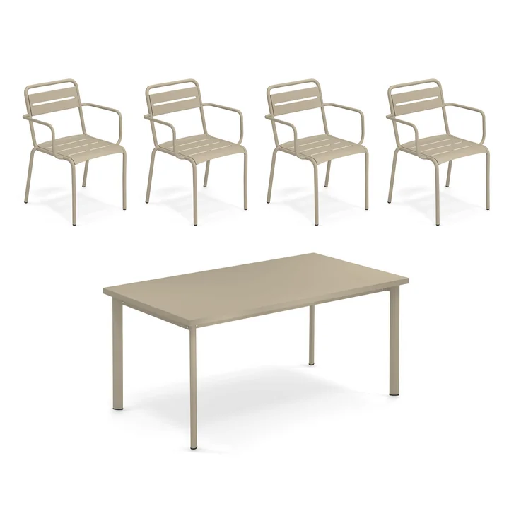 Emu Star - Buitentafel 160 x 90 cm + fauteuil (set van 4), taupe