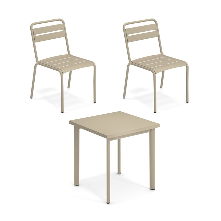 Emu - Star Buitentafel 70 x 70 cm + stoel (set van 2), taupe