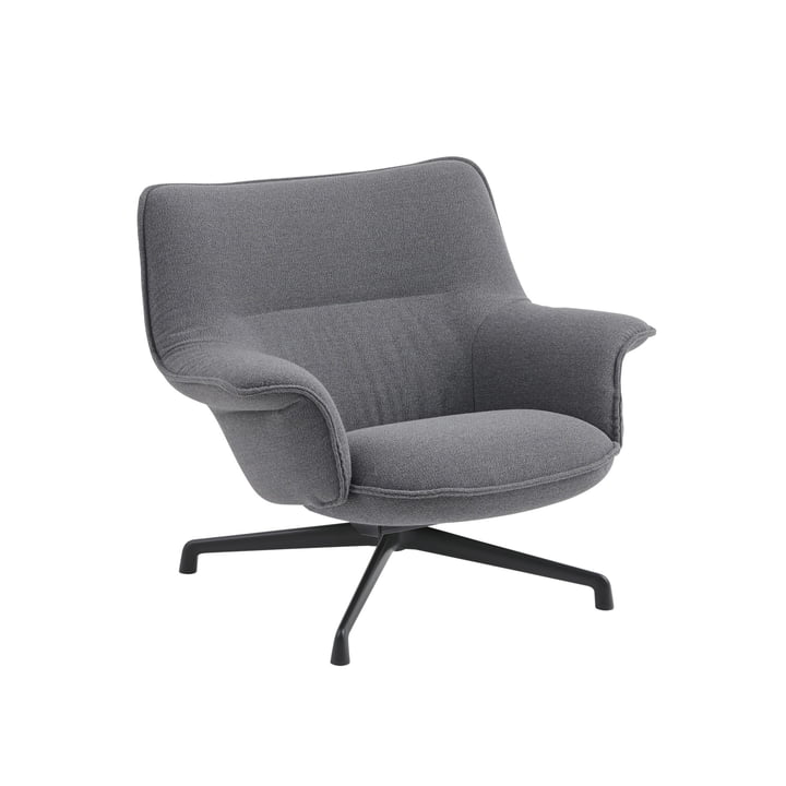 Muuto - Doze Lounge Chair Low, antracietzwarte draaivoet / grijze afdekking (Ocean 80)
