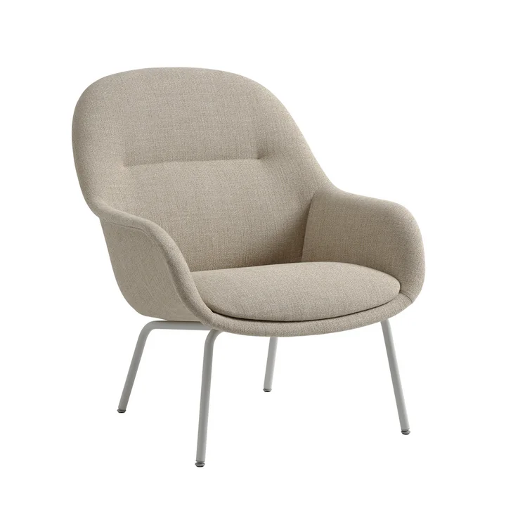 Muuto - Fiber Lounge Armchair Tube Base, lichtgrijs / beige (Kvadrat Ecriture 240)