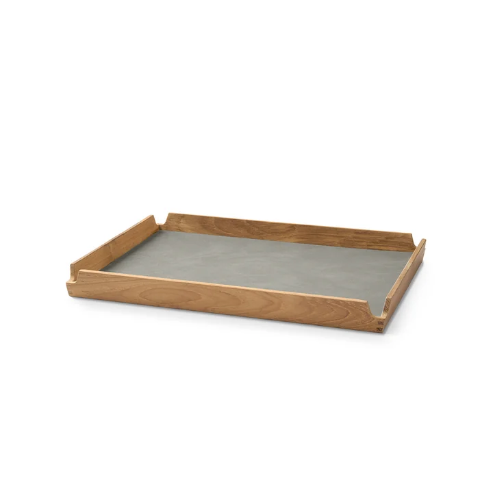 Lind DNA - Airy Teak Dienblad Square, M, Nupo lichtgrijs / teakhout