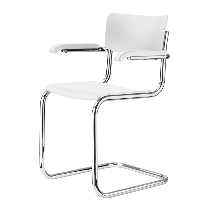 Thonet - S 43 F Stoel, chroom / wit geglazuurd beuken (TP 200)