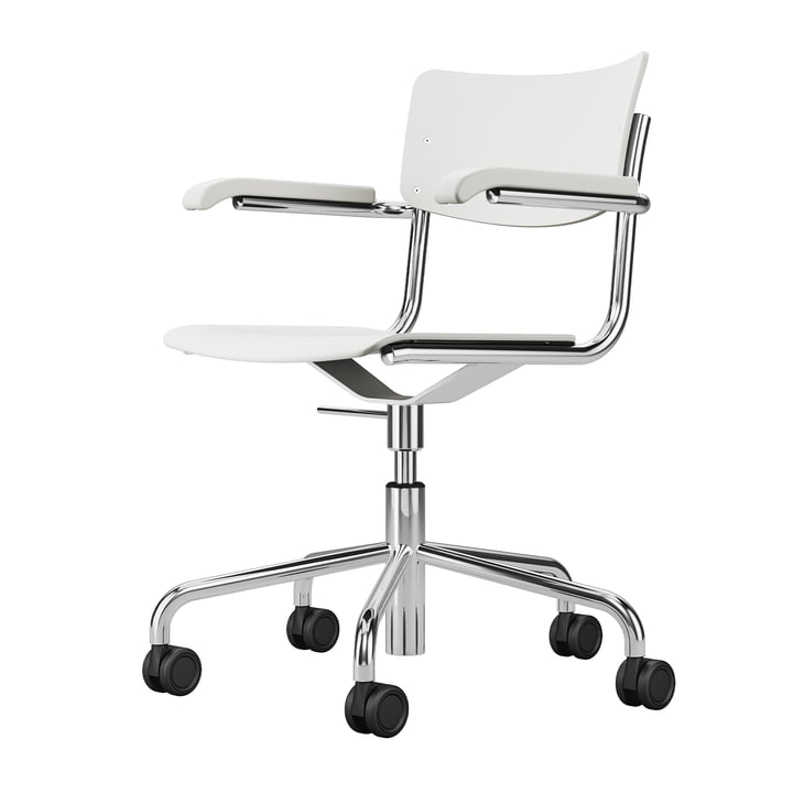 S 43 FDR Bureaustoel met armleuningen, chroom / beuken gebeitst wit (TP 200) van Thonet