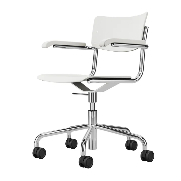 S 43 FDR Bureaustoel met armleuningen, chroom / beuken gebeitst wit (TP 200) van Thonet