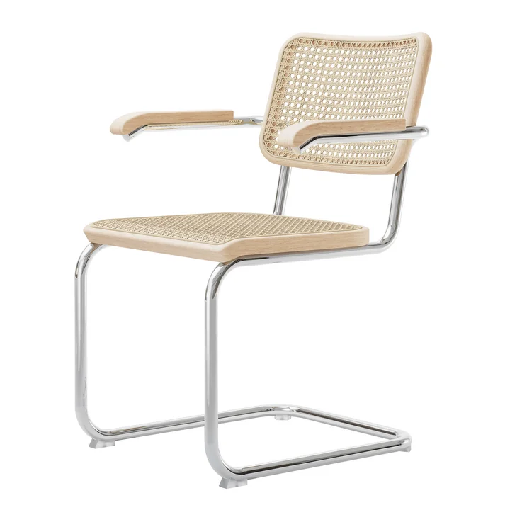 S 64 V Fauteuil, chroom / essen natuur gelakt / vlechtwerk met kunststof drager stof van Thonet