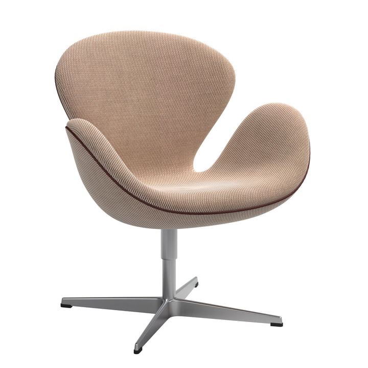 Fritz Hansen - Swan fauteuil, geborsteld aluminium / crème / bruin (Serpentine 0428) / Grace lederen bies (Limited Edition FH Choice 2024)