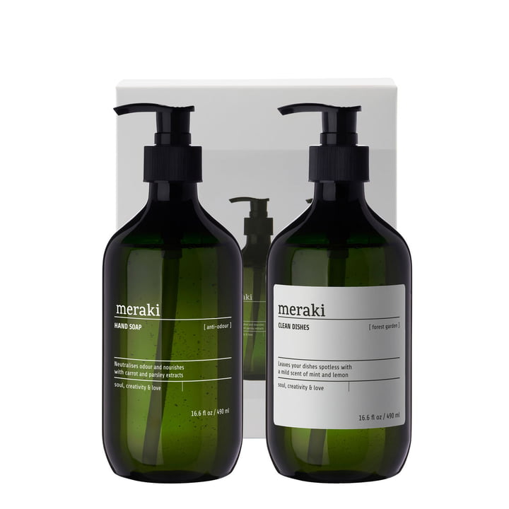 Meraki & - Keuken geschenkverpakking, Kitchen essentials anti-geur handzeep (490 ml) Forest Garden afwasmiddel (490 ml) (set van 2)