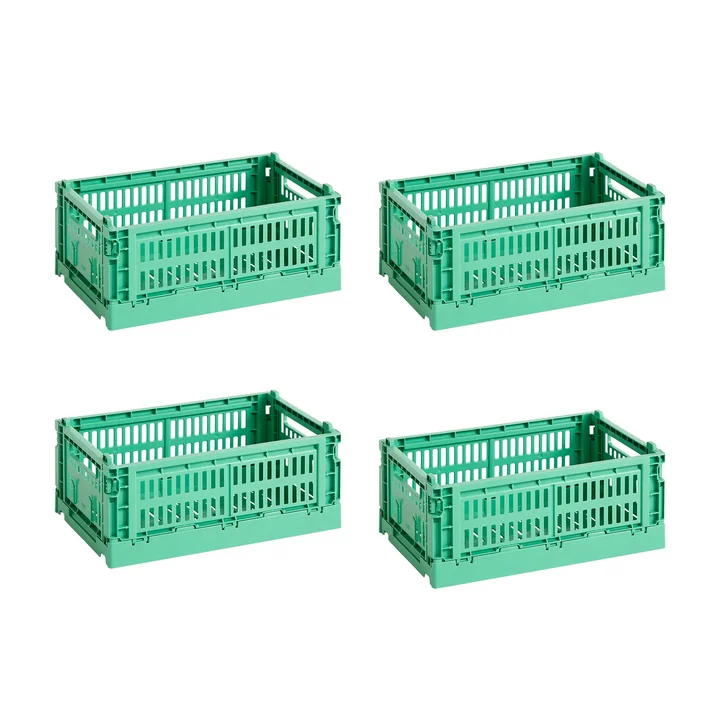 HAY - Colour Crate Mandje S, 26,5 x 17 cm, dark mint , recycled (set van 4)