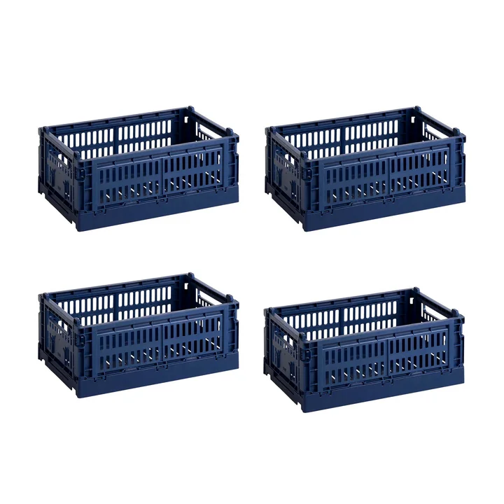 HAY - Colour Crate Mand S, 26,5 x 17 cm, dark blue, recycled (set van 4)