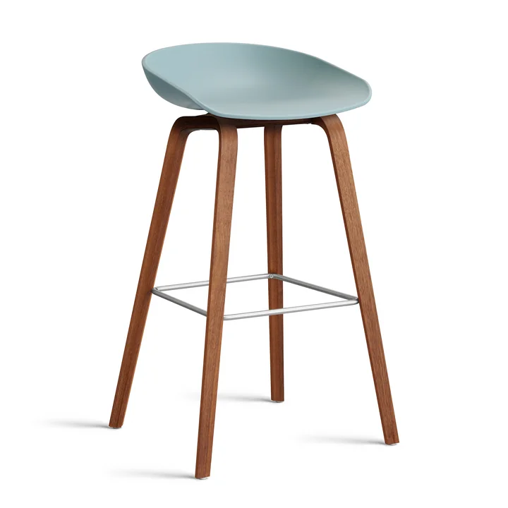 HAY - About A Stool AAS 32 H 85 cm, walnoot gelakt / roestvrij staal / stofblauw 2. 0