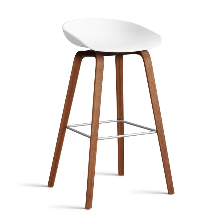 HAY - About A Stool AAS 32 H 85 cm, walnoot gelakt / roestvrij staal / wit 2. 0