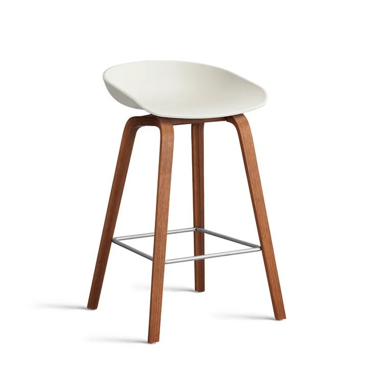 HAY - About A Stool AAS 32 H 75 cm, walnoot gelakt / roestvrij staal / melange crème 2. 0
