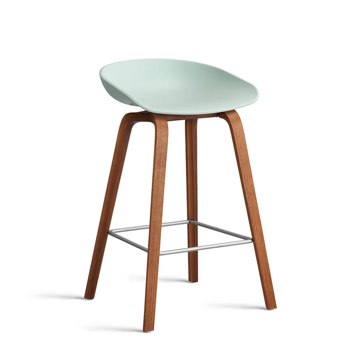 HAY - About A Stool AAS 32 H 75 cm, walnoot gelakt / roestvrij staal / dusty mint 2. 0