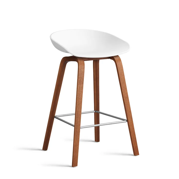 HAY - About A Stool AAS 32 H 75 cm, walnoot gelakt / roestvrij staal / wit 2. 0