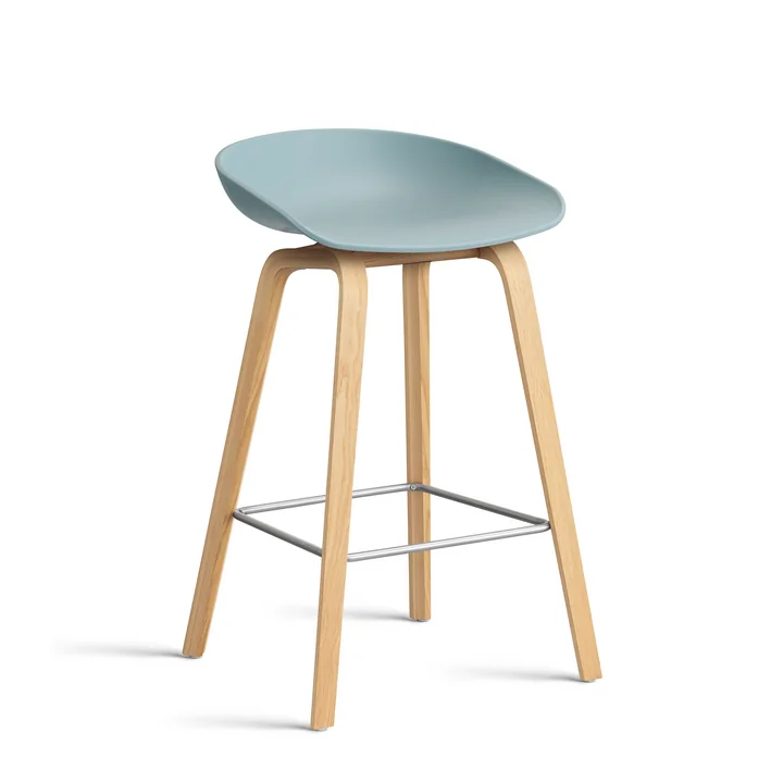 HAY - About A Stool AAS 32 H 75 cm, gelakt eiken / roestvrij staal / stofblauw 2. 0