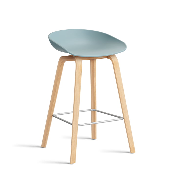 Hay About A Stool AAS 2. - 32 H 75 cm, gezeept eiken / roestvrij staal / stofblauw 0