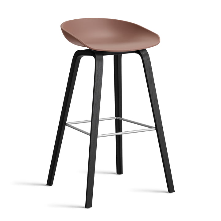 Hay About A Stool AAS 2. - 32 H 85 cm, eiken zwart gelakt / roestvrij staal / zachte baksteen 0