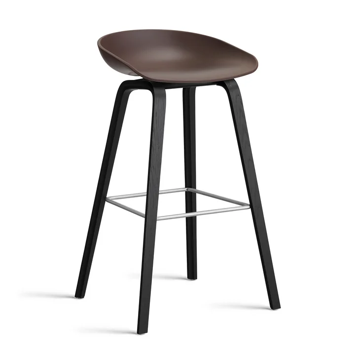 HAY - About A Stool AAS 32 H 85 cm, zwart gelakt eiken / roestvrij staal / rozijn 2. 0