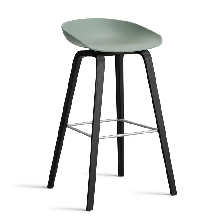 HAY - About A Stool AAS 32 H 85 cm, zwart gelakt eiken / roestvrij staal / herfstgroen 2. 0