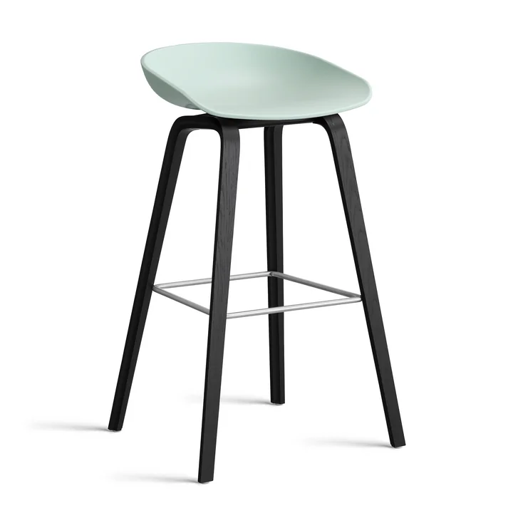 HAY - About A Stool AAS 32 H 85 cm, zwart gelakt eiken / roestvrij staal / dusty mint 2. 0