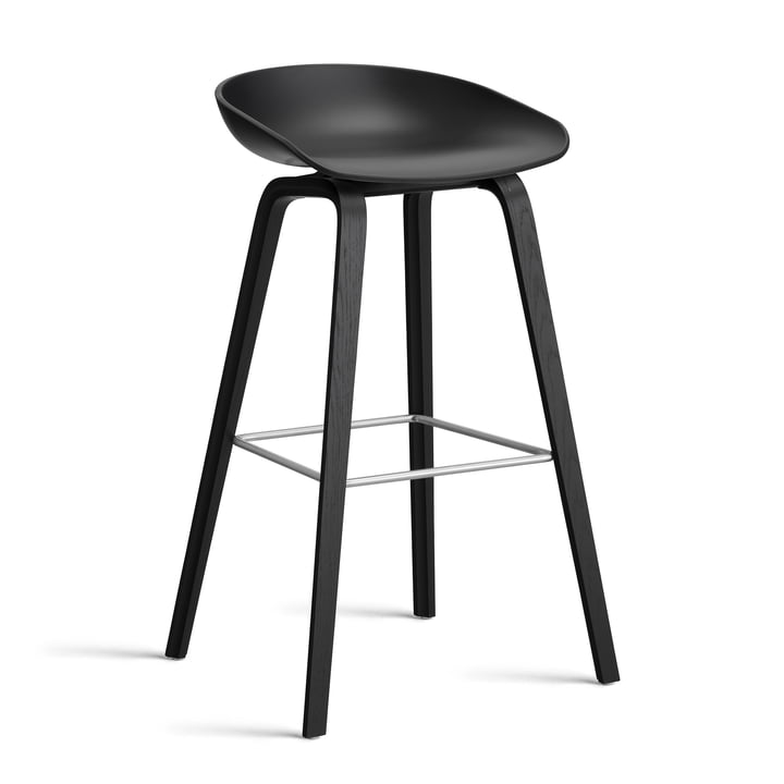 Hay About A Stool AAS 2. - 32 H 85 cm, zwart gelakt eiken / roestvrij staal / zwart 0