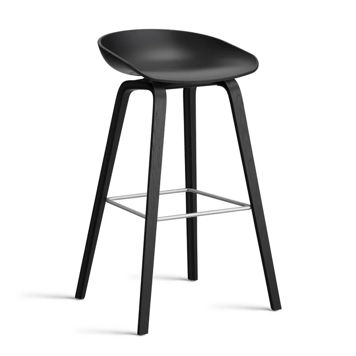 HAY - About A Stool AAS 32 H 85 cm, zwart gelakt eiken / roestvrij staal / zwart 2. 0