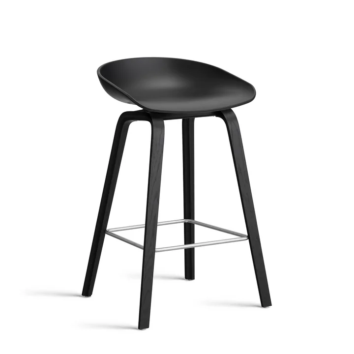 HAY - About A Stool AAS 32 H 75 cm, zwart gelakt eiken / roestvrij staal / zwart 2. 0