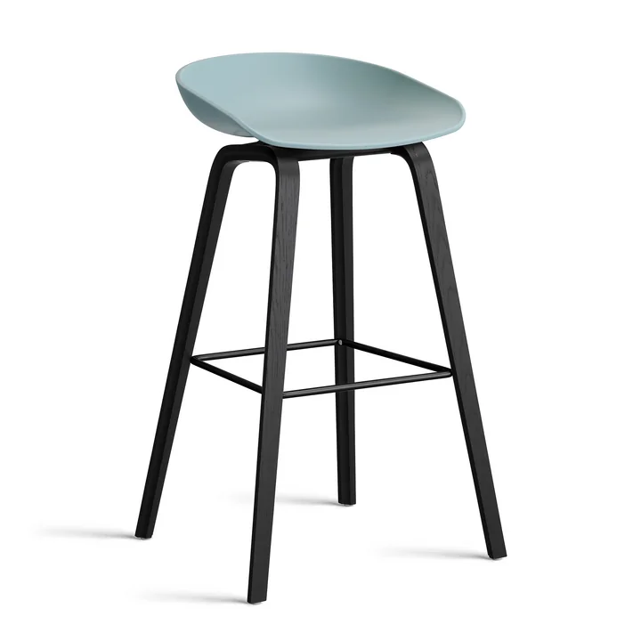 HAY - About A Stool AAS 32 H 85 cm, zwart gelakt eiken / zwart staal / stofblauw 2. 0