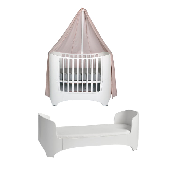 Leander - Baby junior bed wit met hemel, stoffig roze