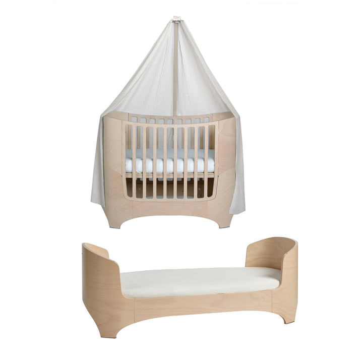 Leander - Baby junior bed whitewash met hemel, wit