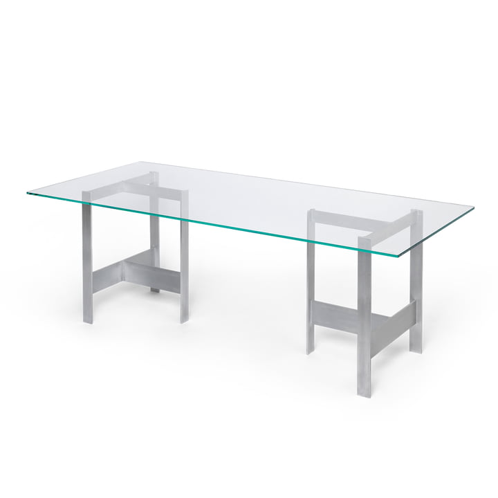 Lager ferm Living - Eettafel, 200 x 90 cm, glas / aluminium