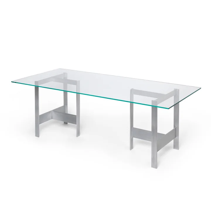 Lager Ferm Living - Eettafel, 200 x 90 cm, glas / aluminium
