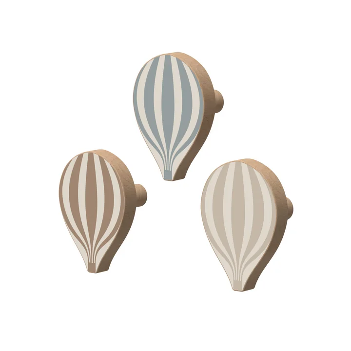 Cam Cam Copenhagen - Houten haak, heteluchtballon, kustmix (set van 3)