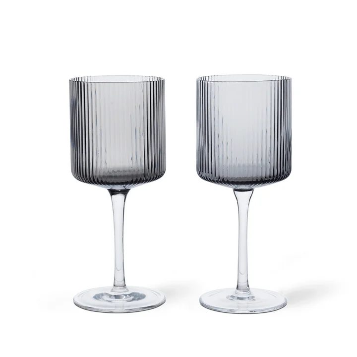 Ferm Living Ripple - Wit wijnglas, gerookt grijs (set van 2)