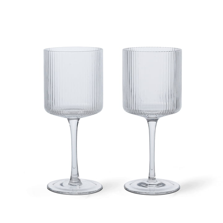 ferm Living Ripple - Wit wijnglas, helder (set van 2)