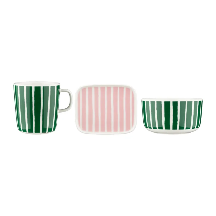 Marimekko Piccolo - Oiva ontbijtset, groen / wit / roze