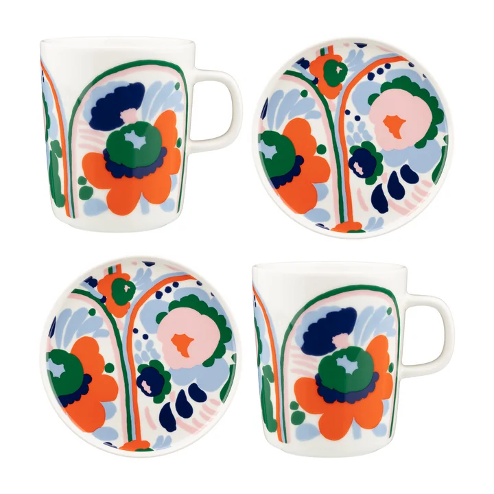 Marimekko - Karuselli Set mokken en borden, kleurrijk (4 stuks)