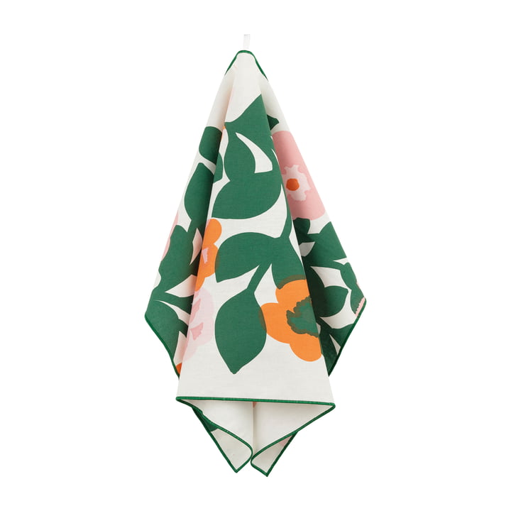 Marimekko - Groene theedoek, wit / groen / roze / oranje