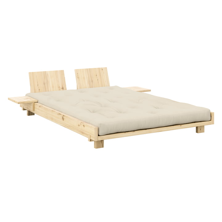 Karup Design - Sociaal bed incl. rugleuning, 2 nachtkastjes en matras beige, 140 x 200 cm, blank grenen