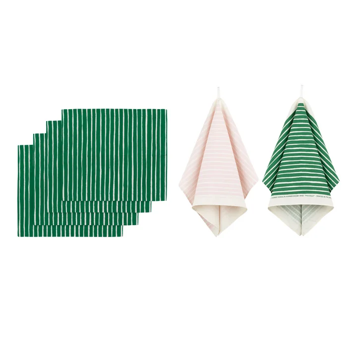 Marimekko - Piccolo keukenset, theedoek & Placemats, groen / roze (6 stuks)