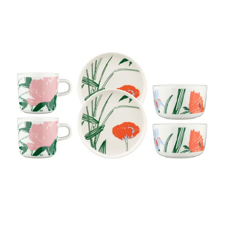 Marimekko - Oiva Puutarhakutsut koffieset, veelkleurig (6 stuks)